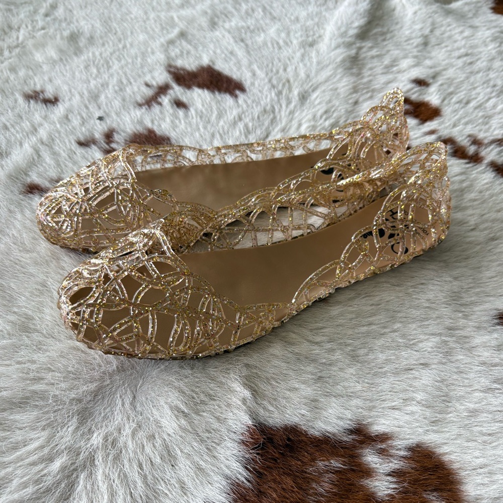Gold Glitter Jelly Ballet Flats - Women